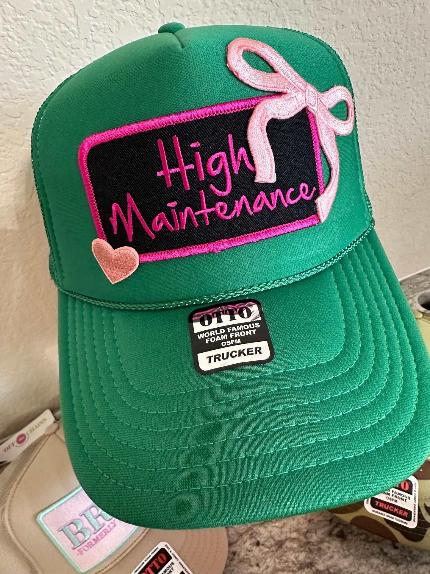 Patch Trucker Hat - High Maintenance, Patch Hat, Hat Gift for Her, Trending Patch Hat, Green Trucker Hat\=[