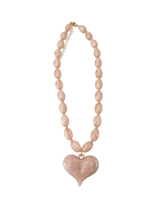 Roxie Pink Beaded Necklace with Heart Charm