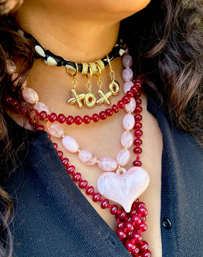Roxie Pink Beaded Necklace with Heart Charm