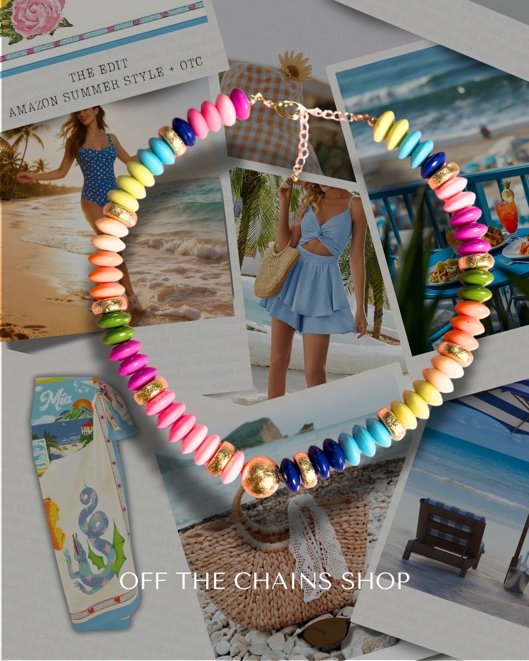 Tropical Beaded Disc Necklace- Rainbow