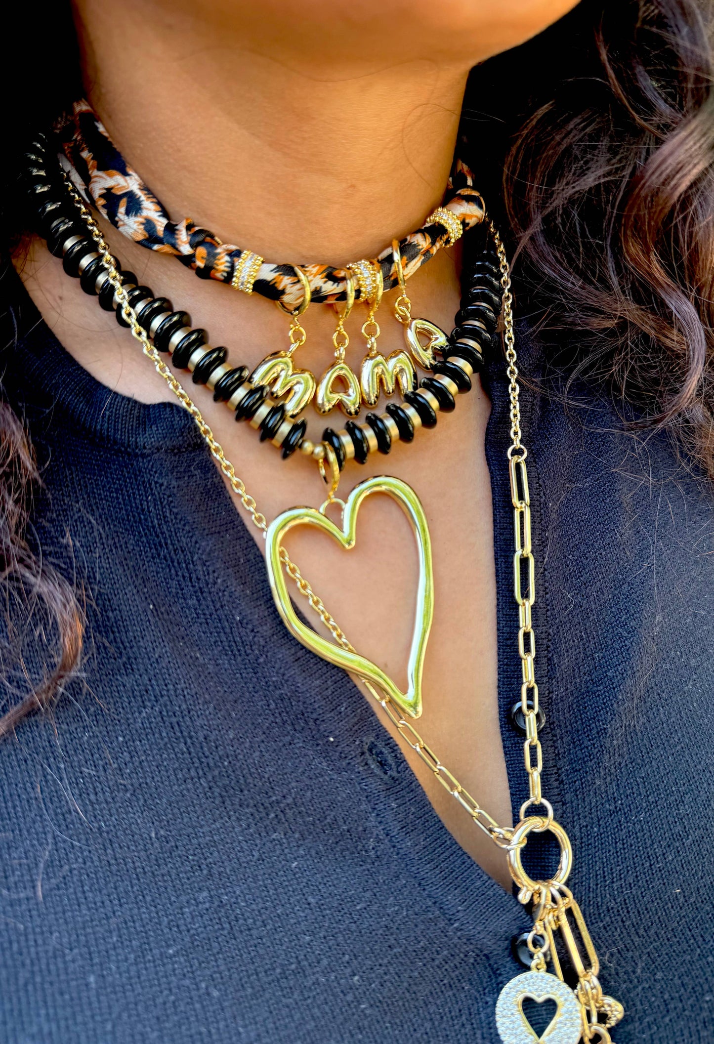 Richie Black Beaded Necklace with Jumbo Heart Charm
