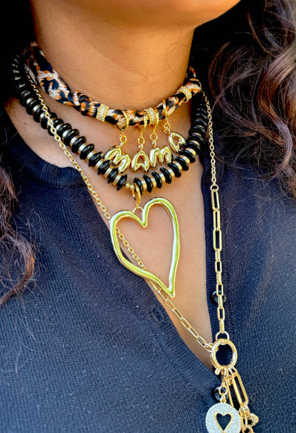 Richie Black Beaded Necklace with Jumbo Heart Charm
