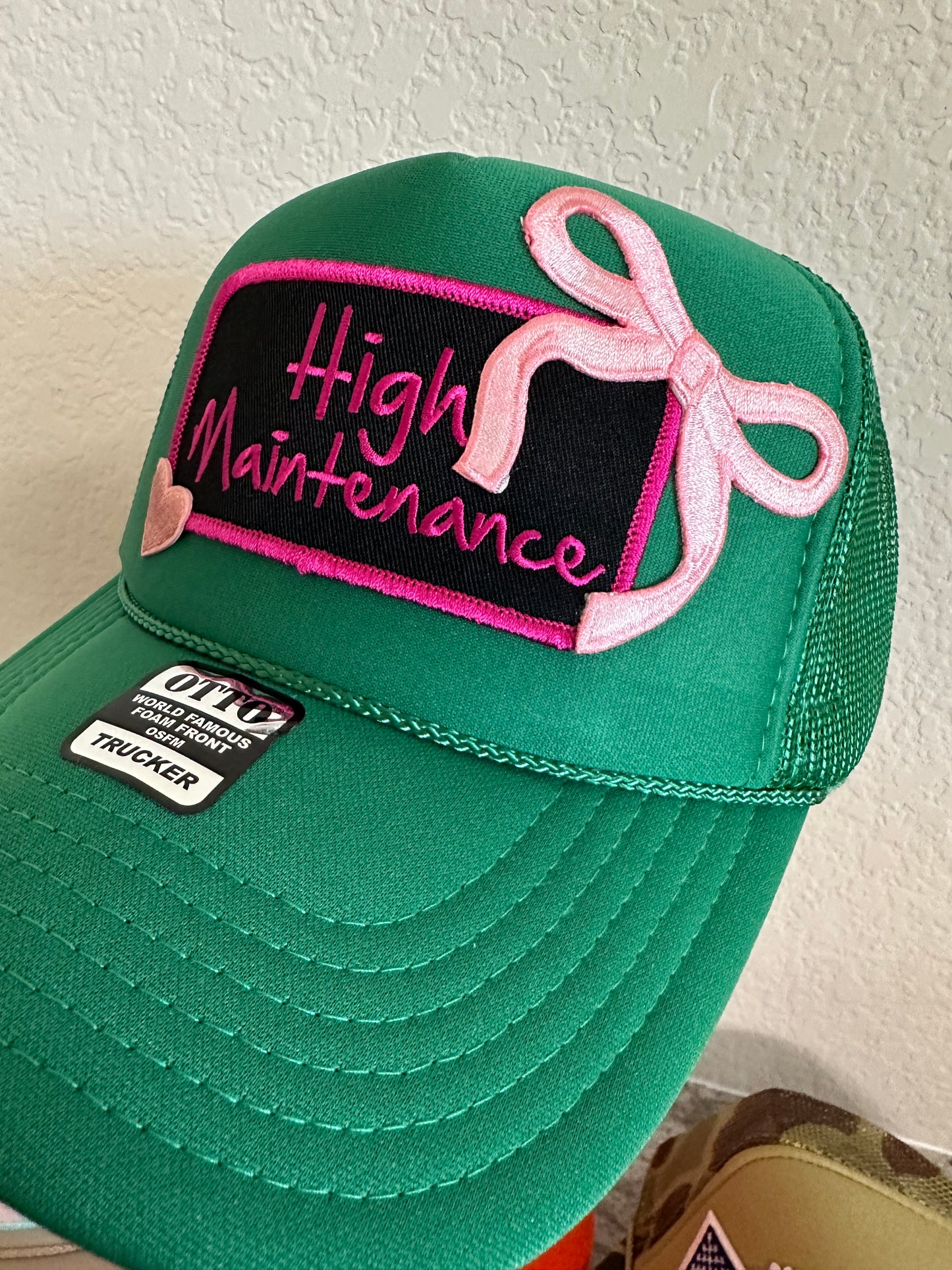 Patch Trucker Hat - High Maintenance, Patch Hat, Hat Gift for Her, Trending Patch Hat, Green Trucker Hat\=[