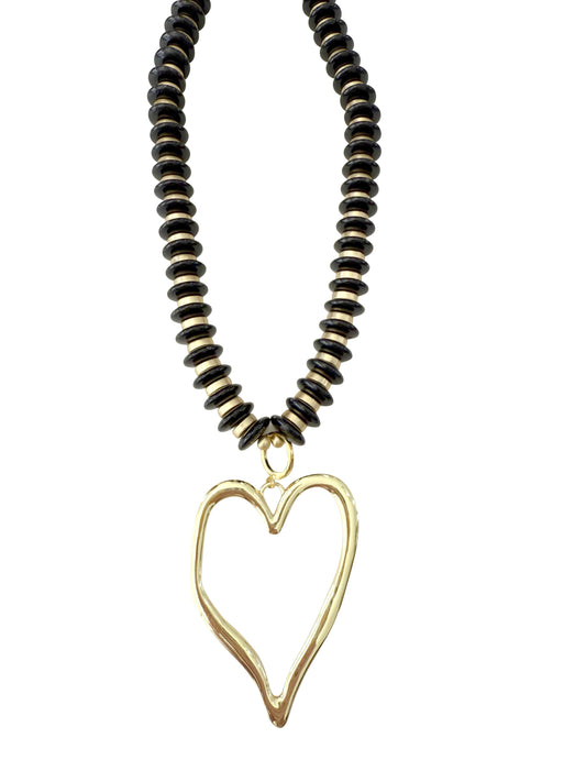 Richie Black Beaded Necklace with Jumbo Heart Charm